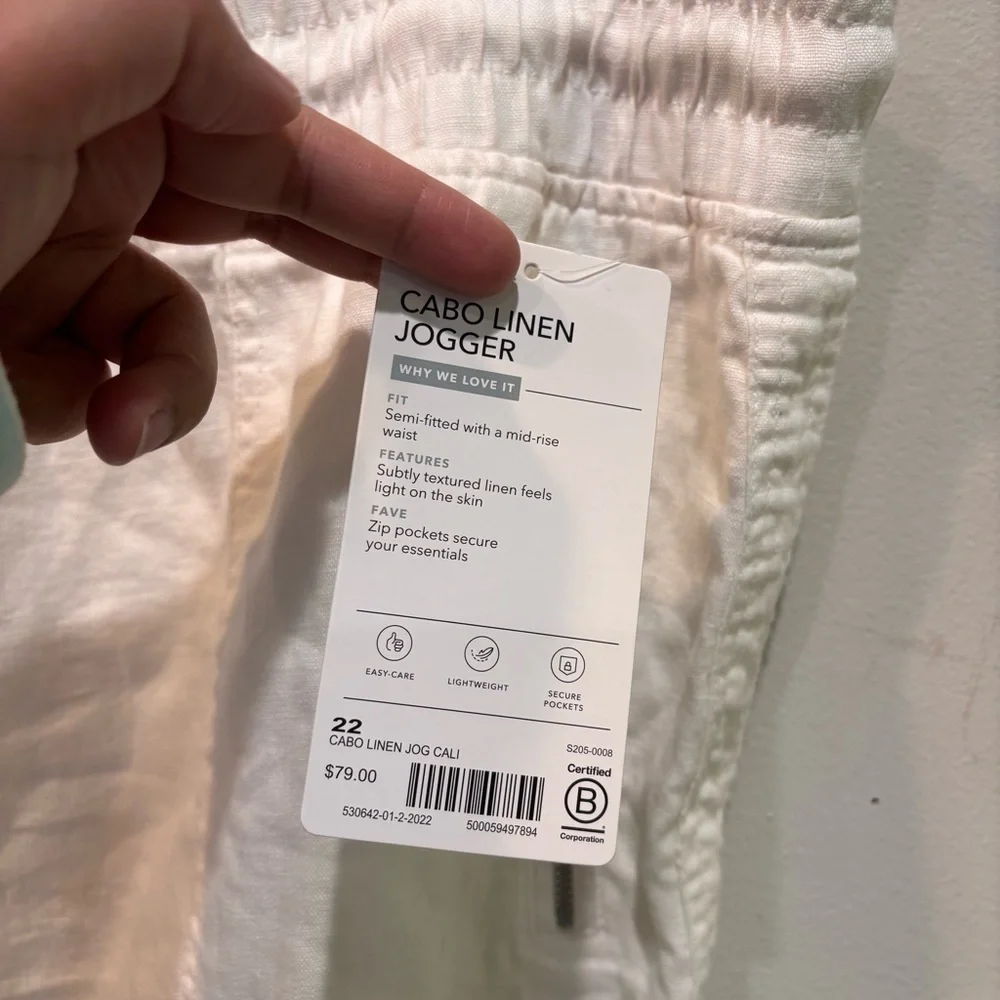 Athleta Cabo Linen Jogger White Pants Women’s Size 22 NEW